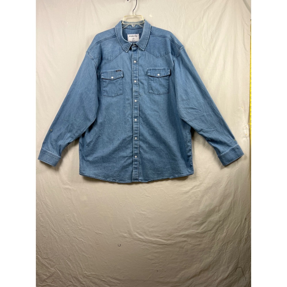 Poncho Denim Button Down Shirt Mens XXL Blue Regular Fit Western Snap Front